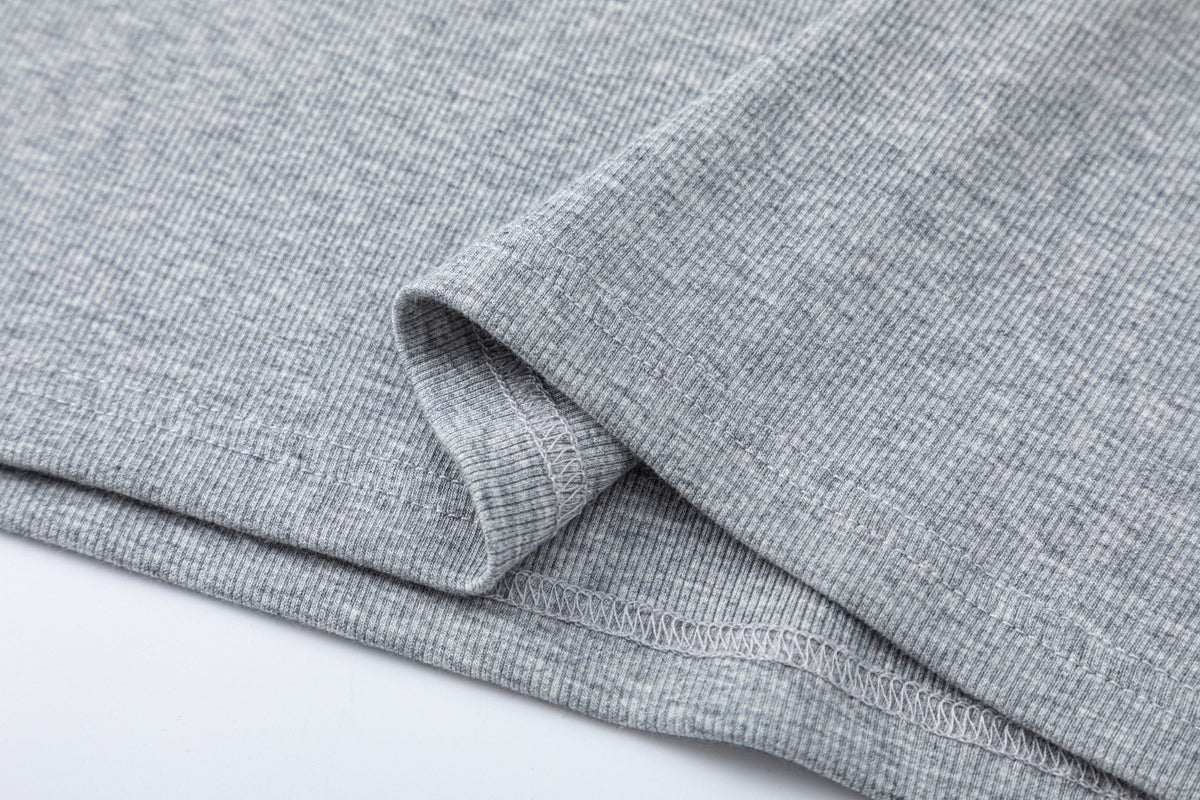 TRYTHM CLUB BUTTON FRONT HENLEY SWEATSHIRT; Gray; fabric detail