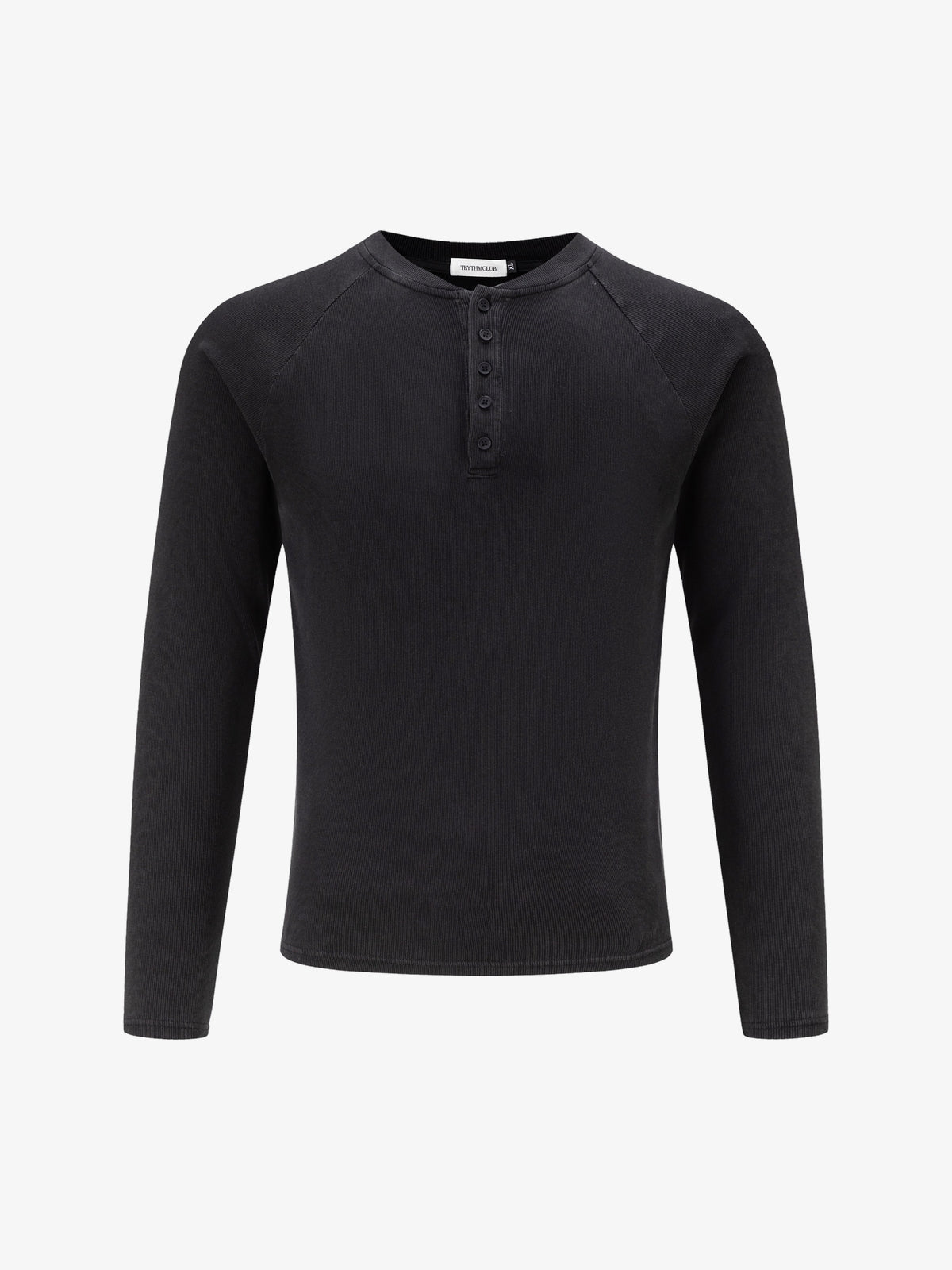 TRYTHM CLUB BUTTON FRONT HENLEY SWEATSHIRT; Black; front view