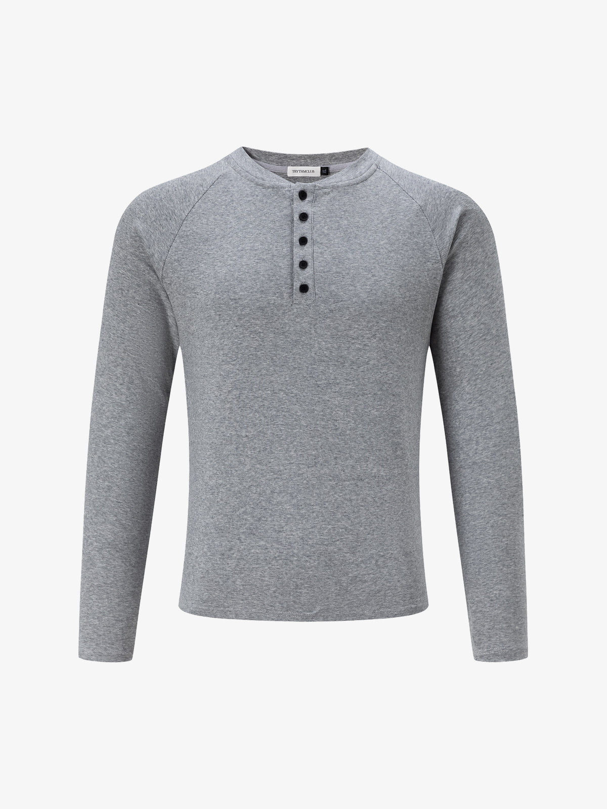 TRYTHM CLUB BUTTON FRONT HENLEY SWEATSHIRT; Gray; front view