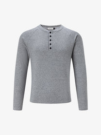 TRYTHM CLUB BUTTON FRONT HENLEY SWEATSHIRT; Gray; front view