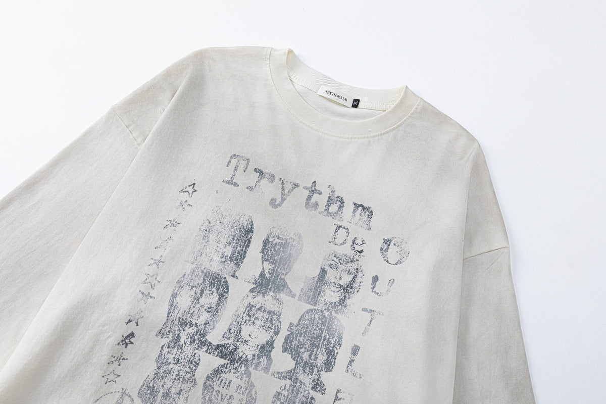 TRYTHM CLUB WASHED PORTRAIT COLLAGE SWEATSHIRT; Beige; design detail