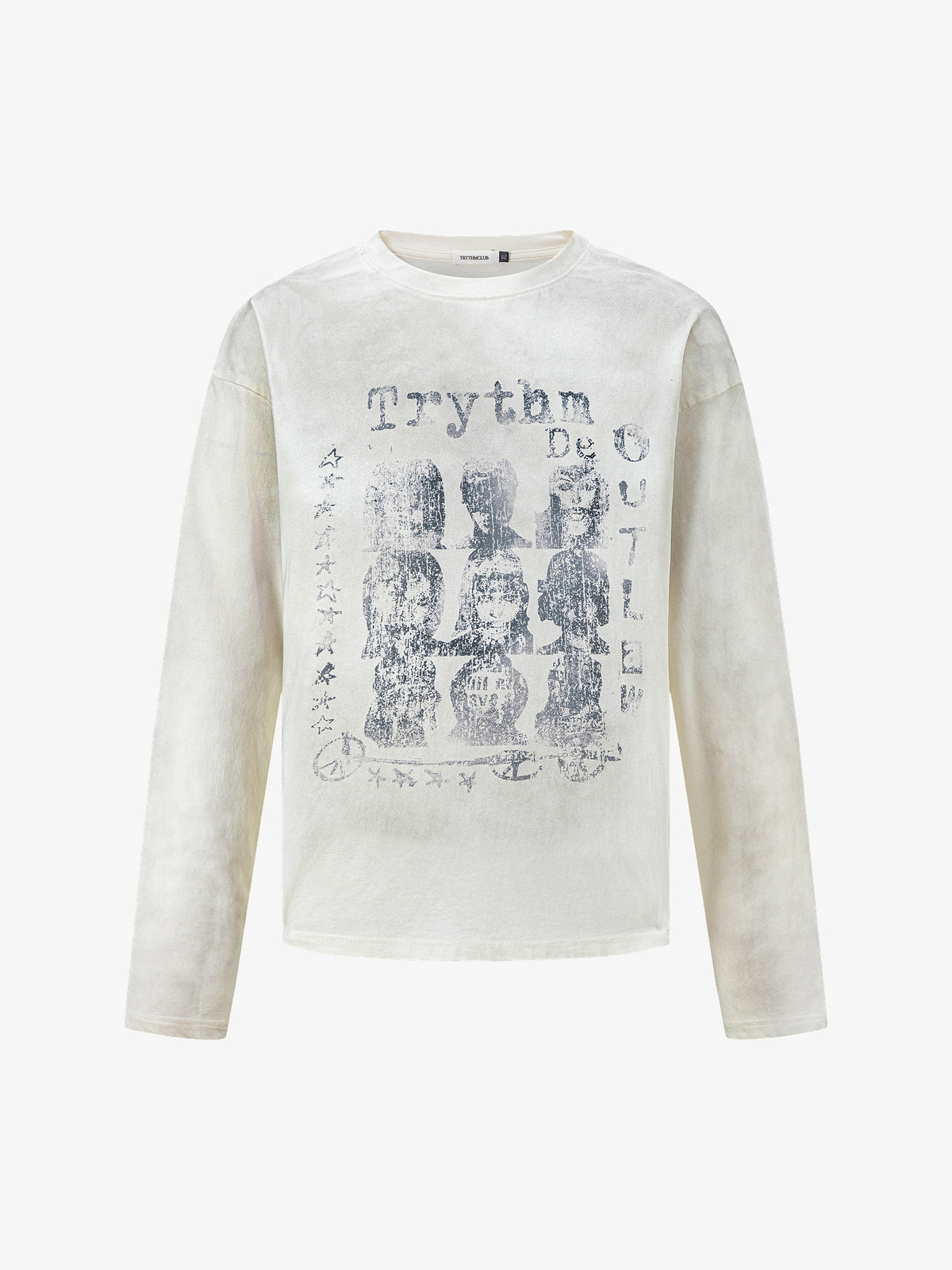 TRYTHM CLUB WASHED PORTRAIT COLLAGE SWEATSHIRT; Beige; front view