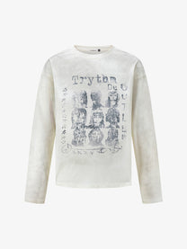 TRYTHM CLUB WASHED PORTRAIT COLLAGE SWEATSHIRT; Beige; front view