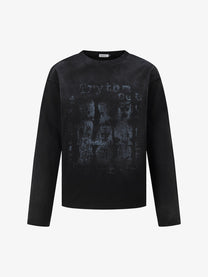TRYTHM CLUB WASHED PORTRAIT COLLAGE SWEATSHIRT; Black; front view