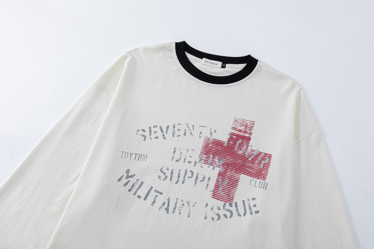 TRYTHM CLUB CROSS GRAPHIC SWEATSHIRT; Beige; design detail