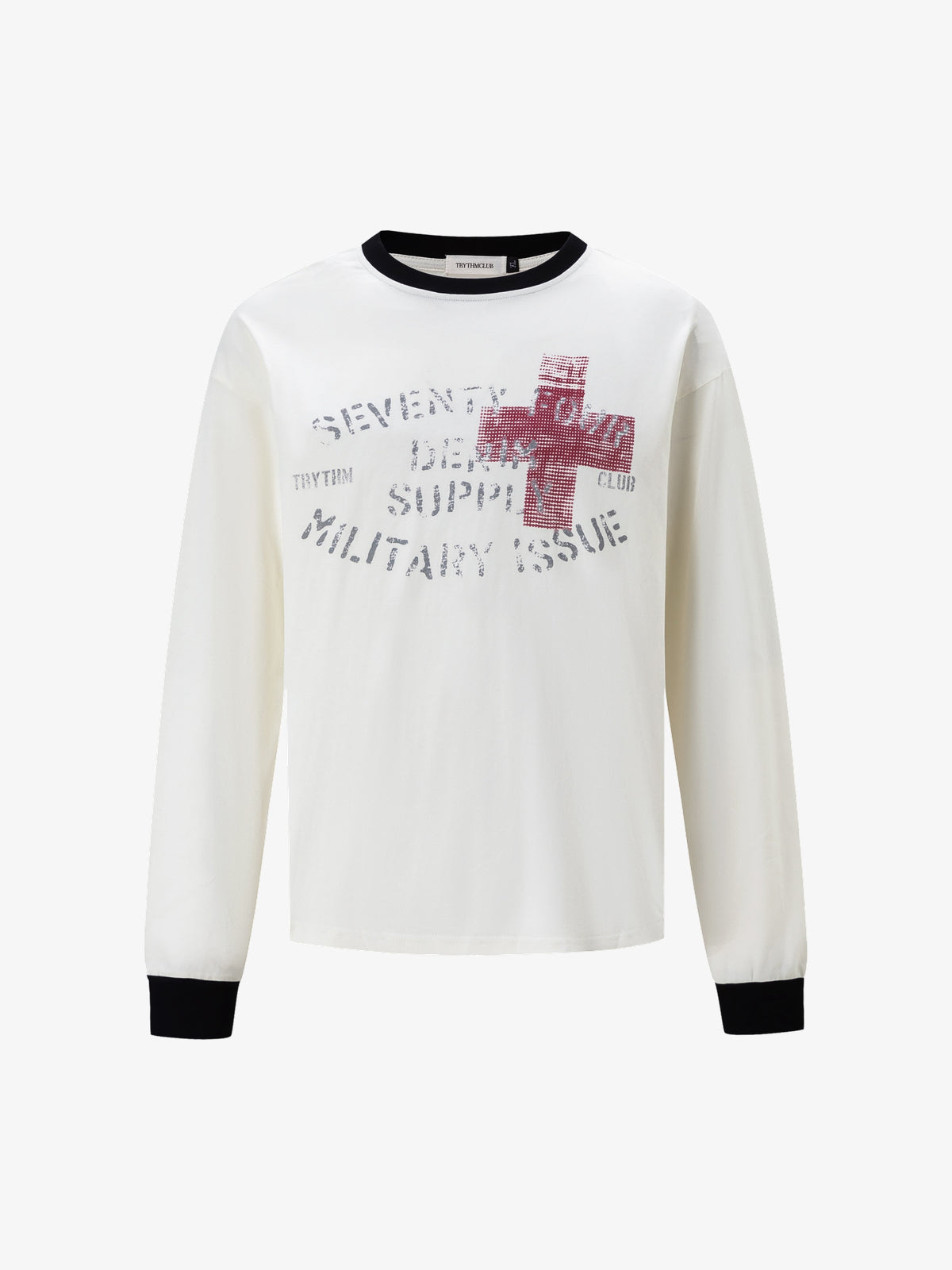 TRYTHM CLUB CROSS GRAPHIC SWEATSHIRT; Beige; front view