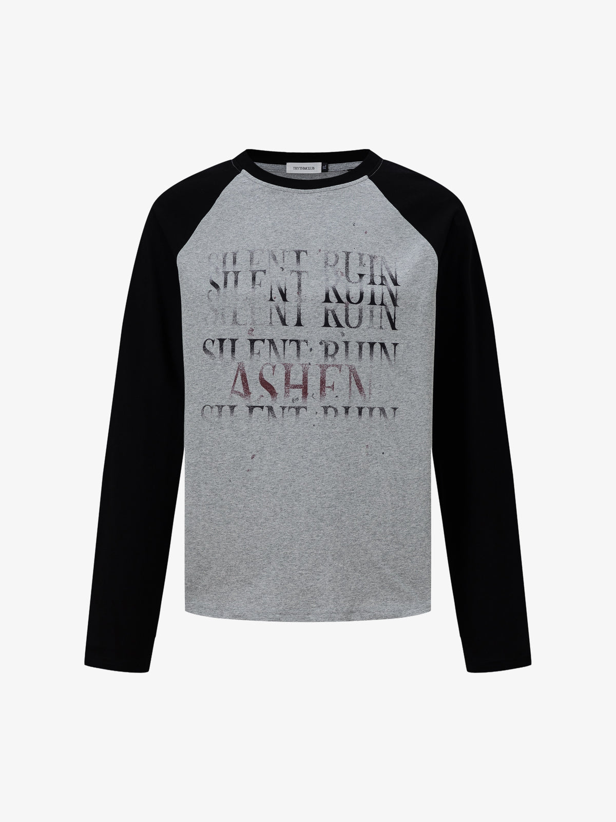 TRYTHM CLUB BLOCK TYPE RAGLAN SWEATSHIRT; Gray; front view