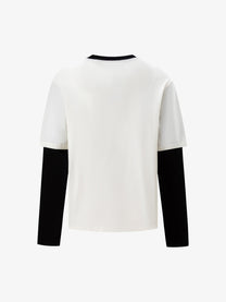 TRYTHM CLUB CONTRAST SLEEVE GRAPHIC SWEATSHIRT; Beige; back view