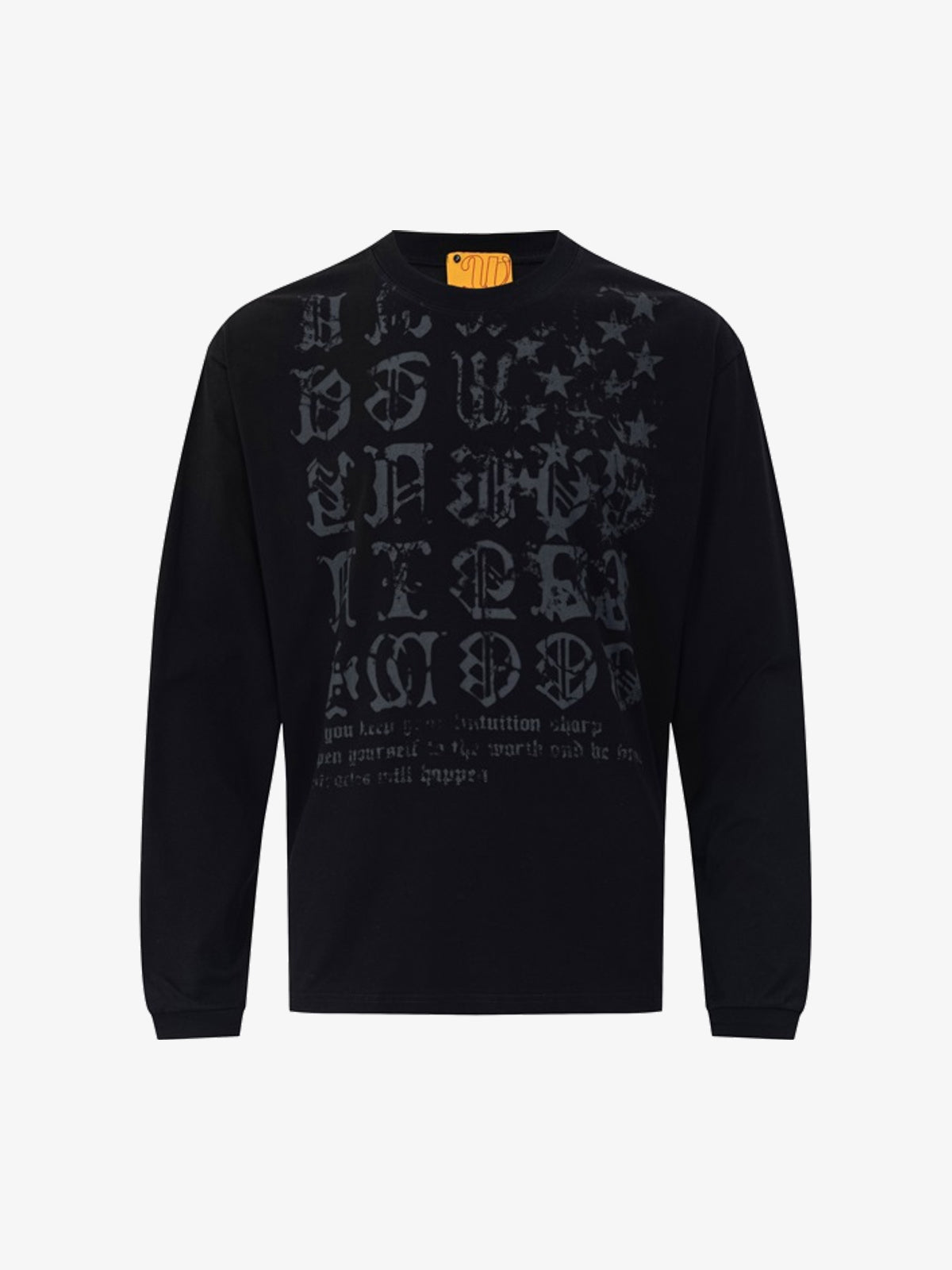 WOODLISE BLUE TYPOGRAPHY GRAPHIC SWEATSHIRT; Black; front view