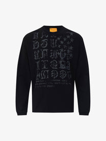 WOODLISE BLUE TYPOGRAPHY GRAPHIC SWEATSHIRT; Black; front view