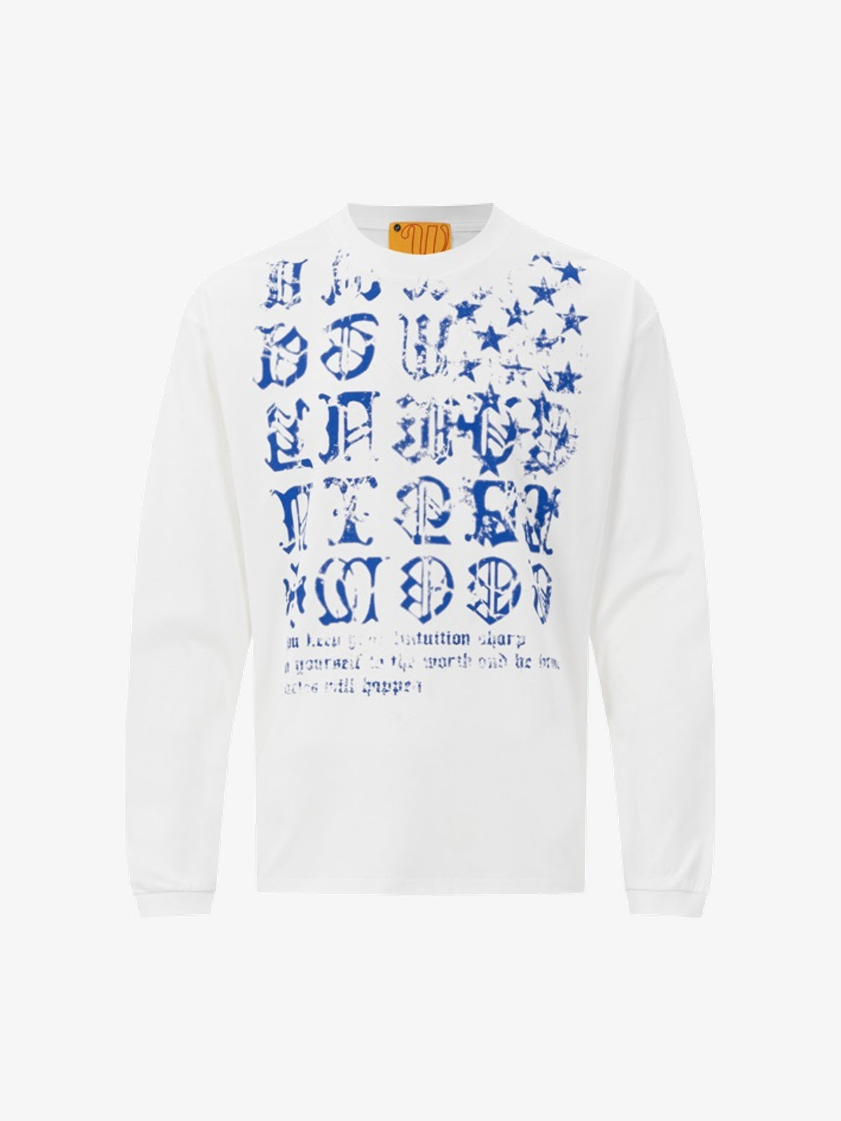 WOODLISE BLUE TYPOGRAPHY GRAPHIC SWEATSHIRT; White; front view