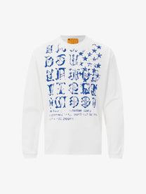WOODLISE BLUE TYPOGRAPHY GRAPHIC SWEATSHIRT; White; front view