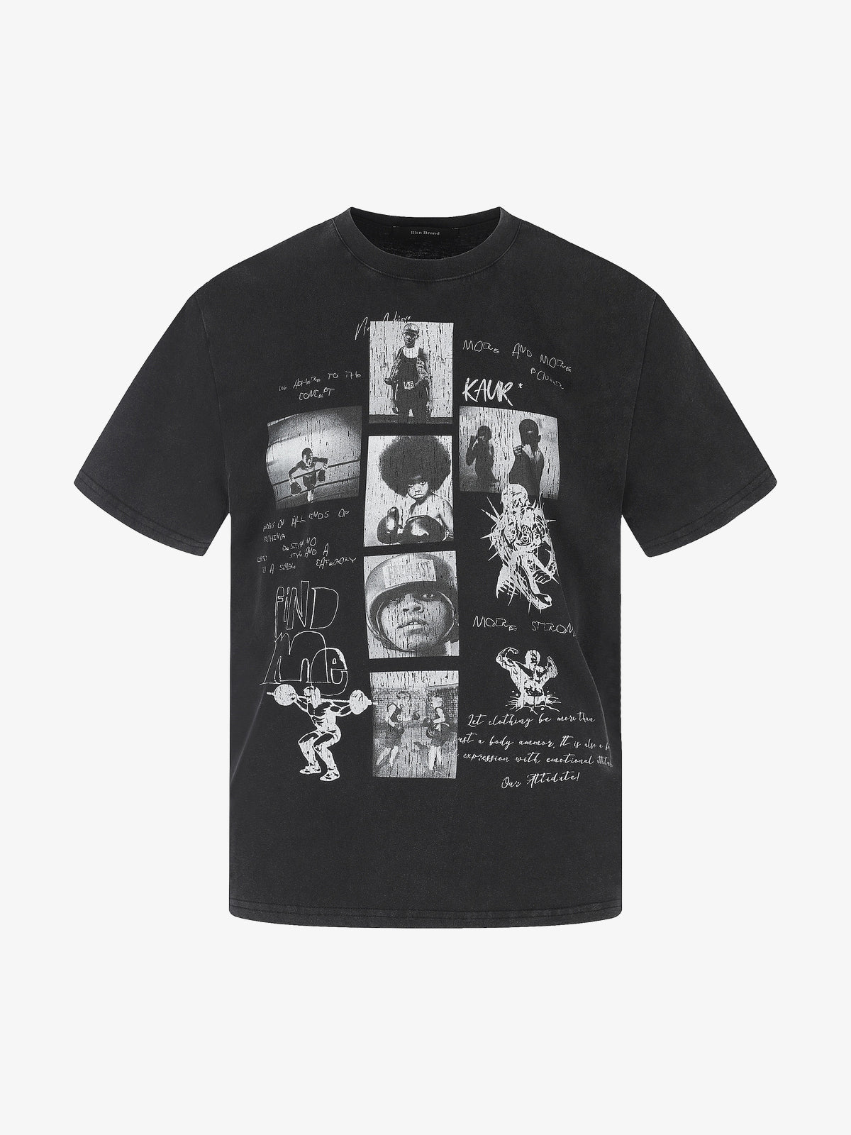 11KN PORTRAIT GRID GRAPHIC T-SHIRT; Black; front view