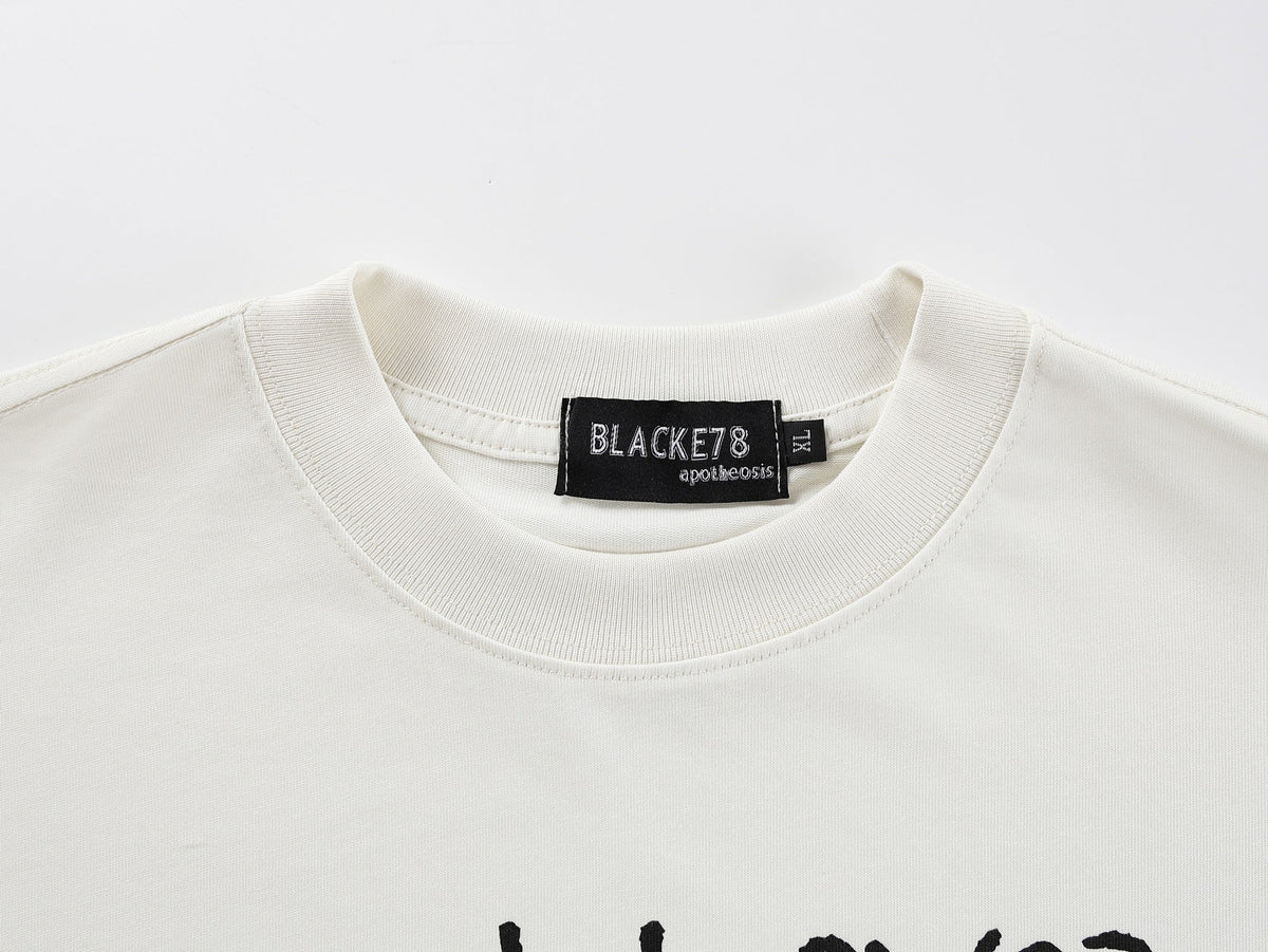 BLACK E78 REAL LOVE PORTRAIT T-SHIRT; Cream; garment construction detail