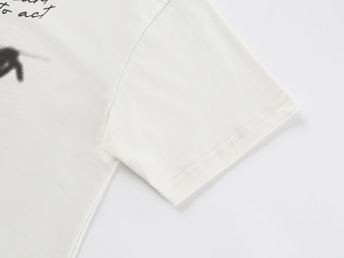 BLACK E78 SHADOW FIGURE GRAPHIC T-SHIRT; Cream; garment construction detail