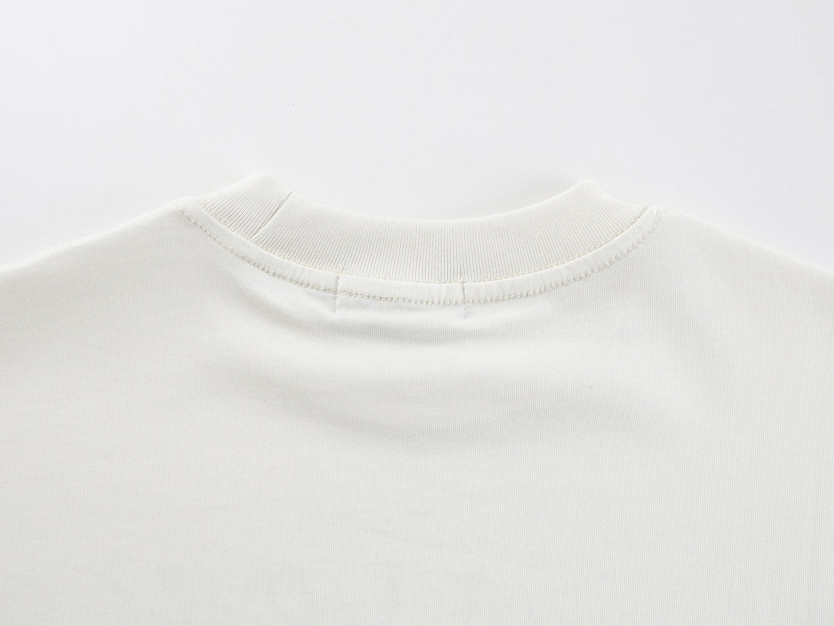 BLACK E78 SHADOW FIGURE GRAPHIC T-SHIRT; Cream; garment construction detail