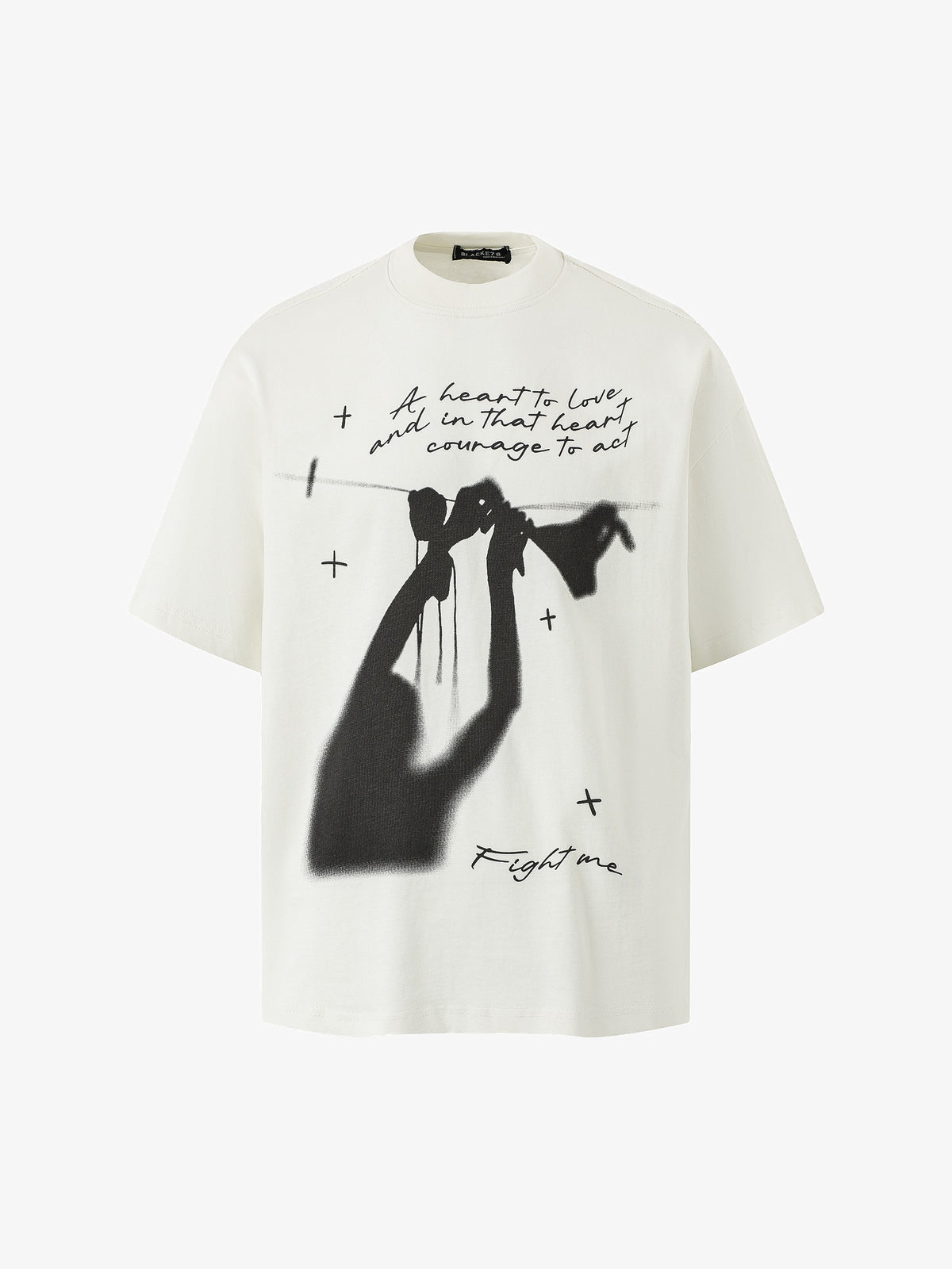 BLACK E78 SHADOW FIGURE GRAPHIC T-SHIRT; Cream; front view