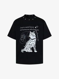BLACK E78 | CAT PORTRAIT SLOGAN T-SHIRT