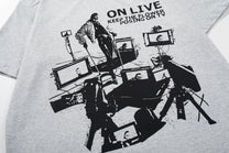 BLACK E78 ON LIVE SCREEN COLLAGE T-SHIRT; Gray; design detail