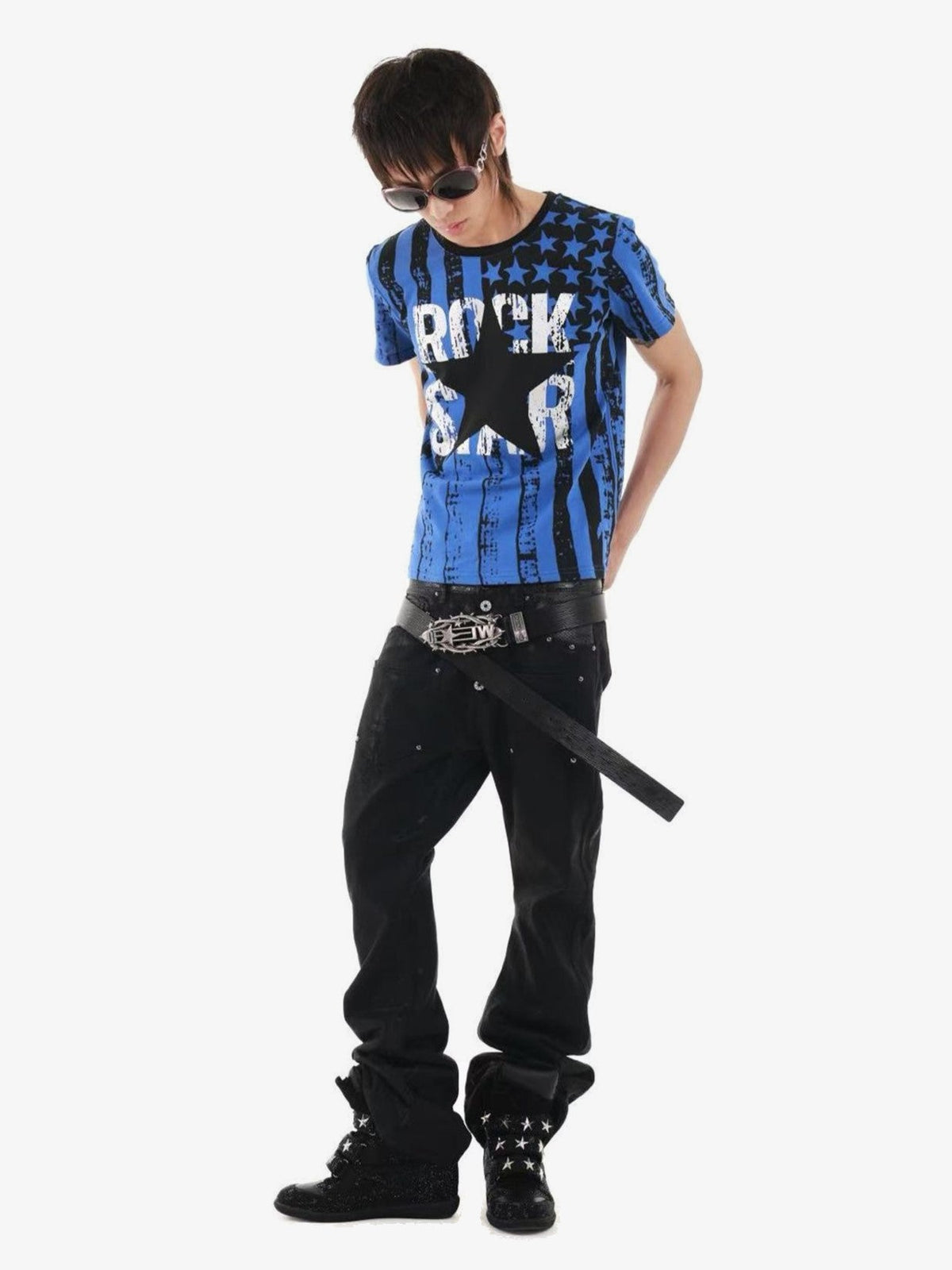 DETW ROCK STAR STRIPE T-SHIRT; Blue; model view
