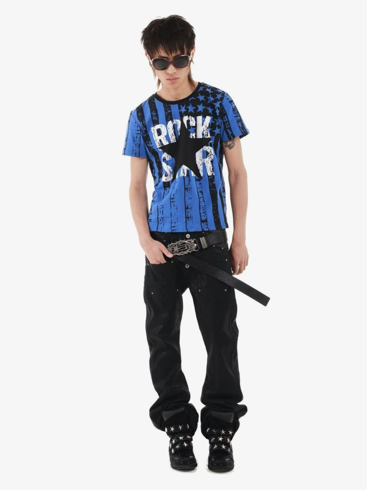 DETW ROCK STAR STRIPE T-SHIRT; Blue; model view