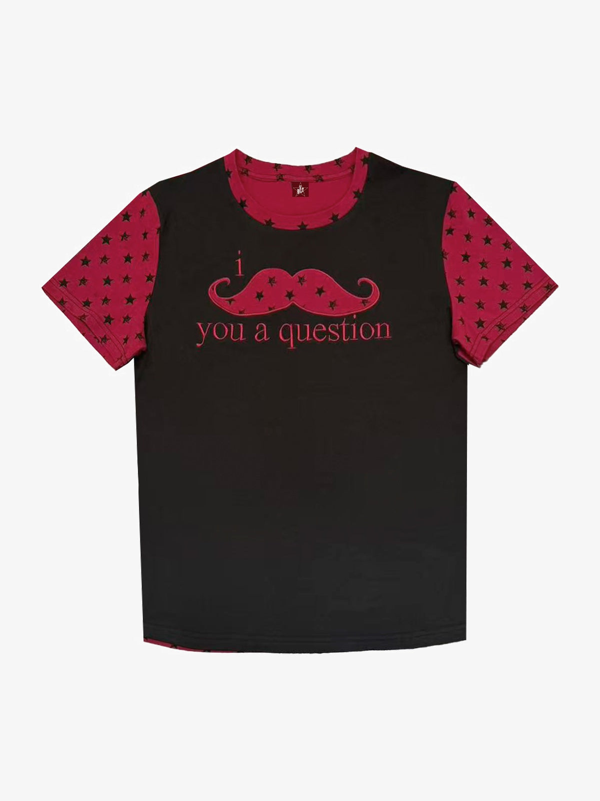 DETW MUSTACHE GRAPHIC RAGLAN T-SHIRT; Black; front view