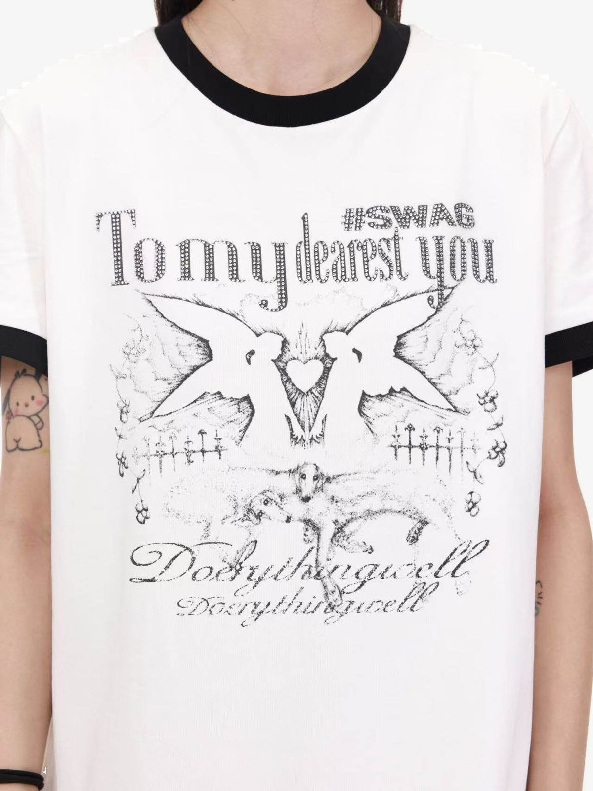 DETW ANGEL HEART RINGER T-SHIRT; White; design detail