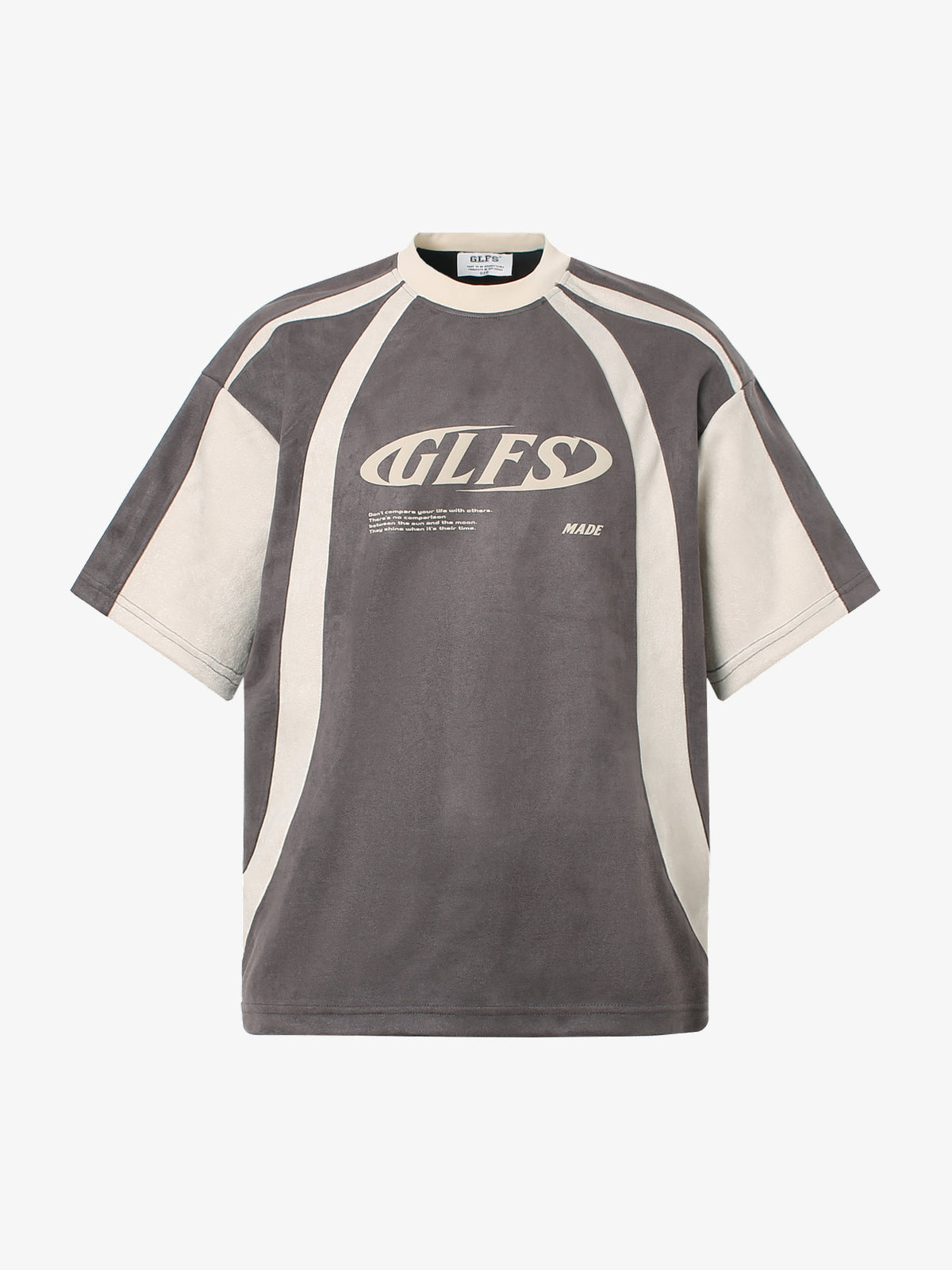 GLFS CURVED CONTRAST PANEL T-SHIRT; Beige; front view