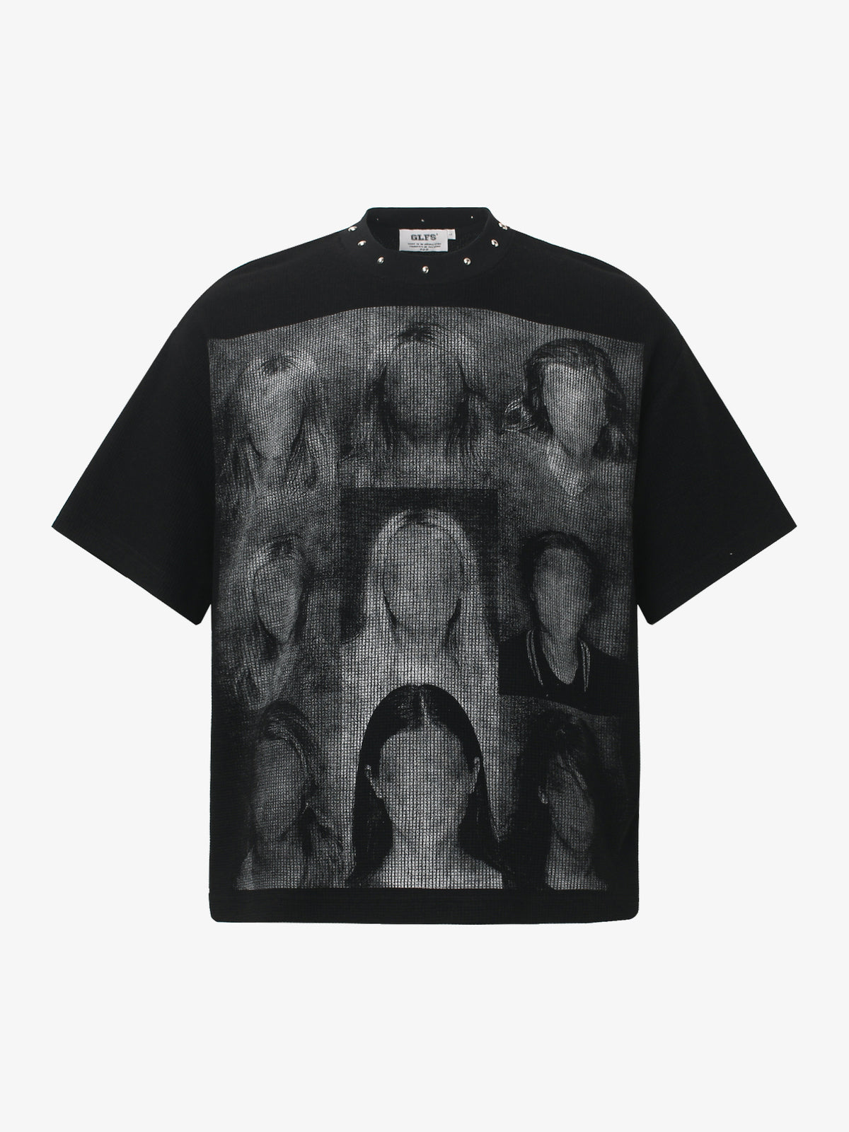 GLFS STUDDED FACELESS PORTRAIT GRAPHIC T-SHIRT; Black; front view