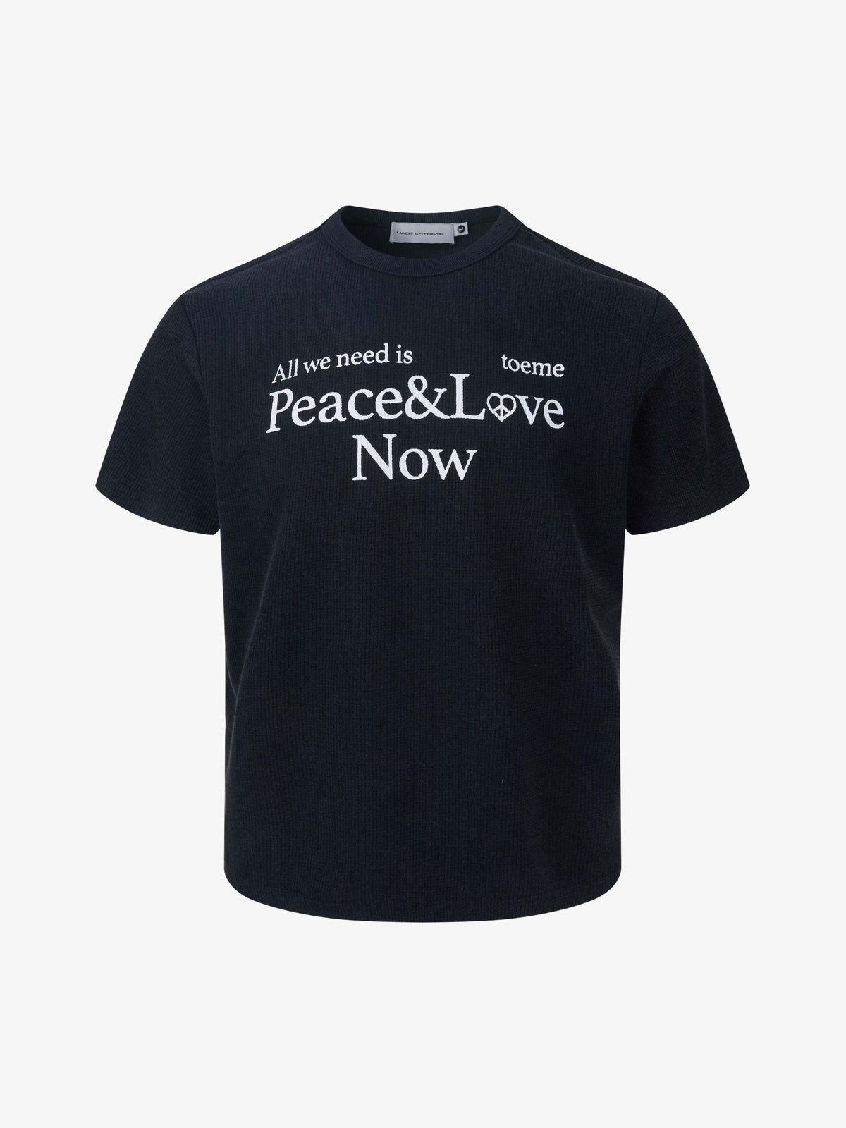 MADE EXTREME PEACE LOVE SLOGAN T-SHIRT; Black; front view