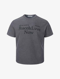 MADE EXTREME PEACE LOVE SLOGAN T-SHIRT; Gray; front view