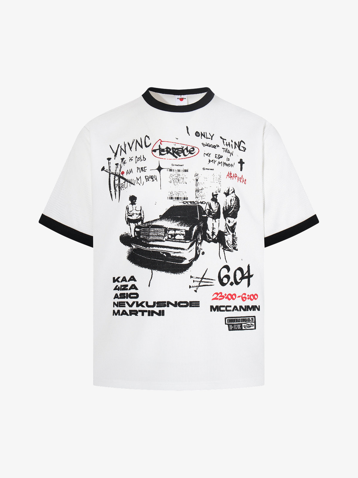MCCNN RACING POSTER RINGER T-SHIRT; White; front view