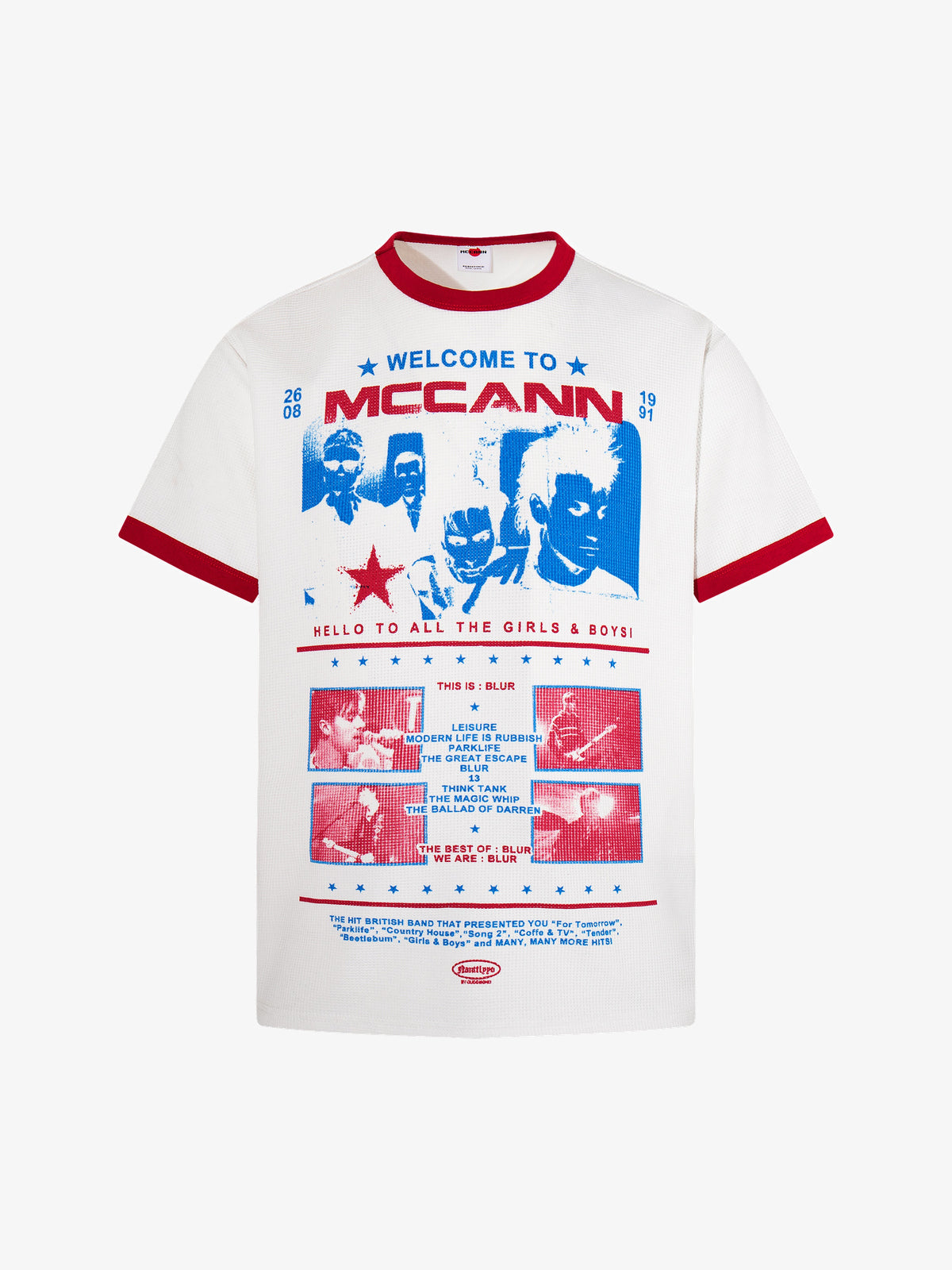 MCCNN WELCOME POSTER RINGER T-SHIRT; White; front view
