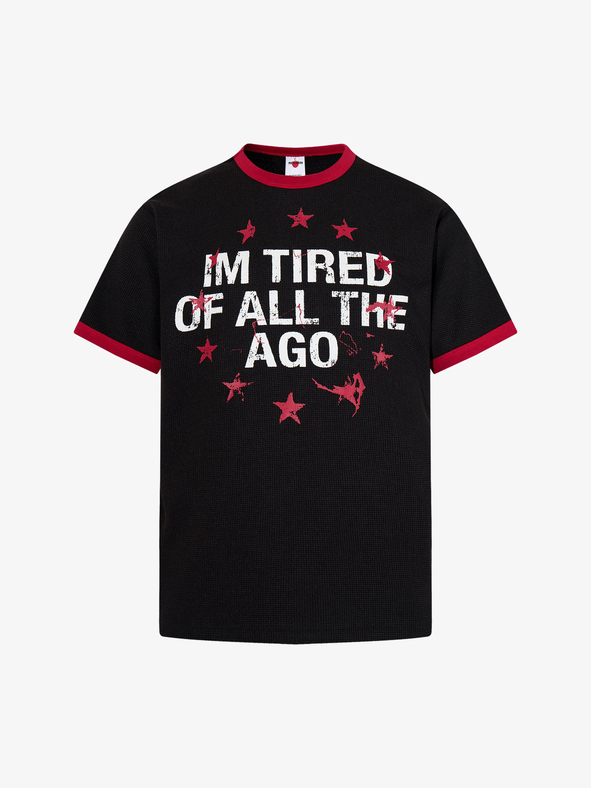 MCCNN TOUR POSTER RINGER T-SHIRT; Black; front view