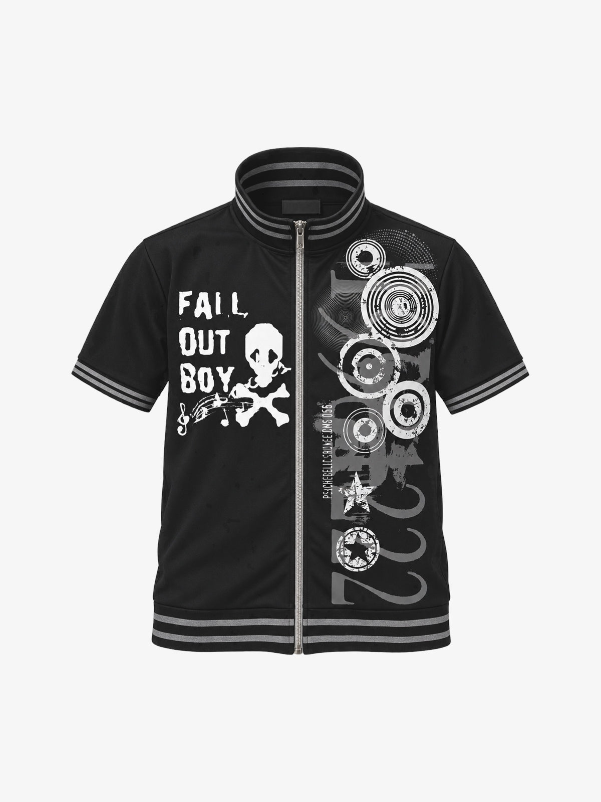 PAIKI SKULL MUSIC ZIP FRONT T-SHIRT; Black; front view
