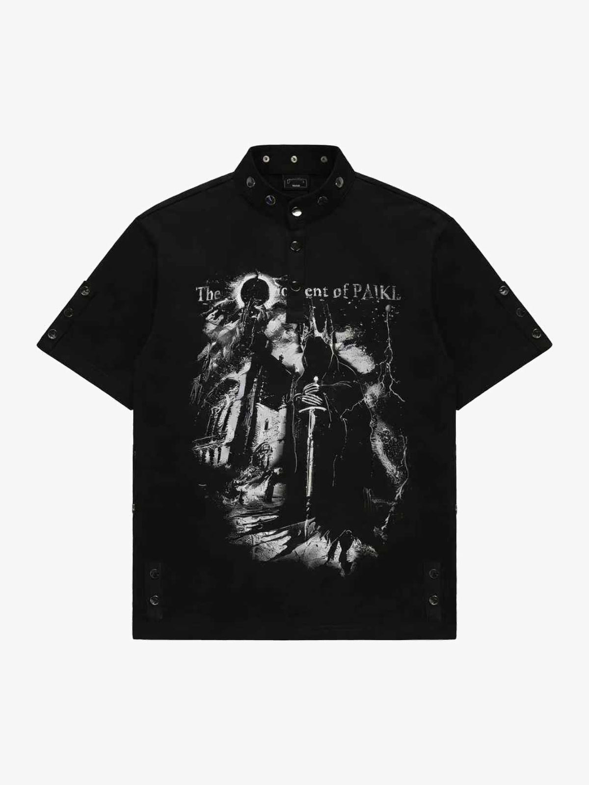 PAIKI CASTLE GRAPHIC STUDDED T-SHIRT; Black; front view