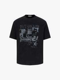 TRYTHM CLUB FADED COLLAGE WAFFLE T-SHIRT; Black; front view