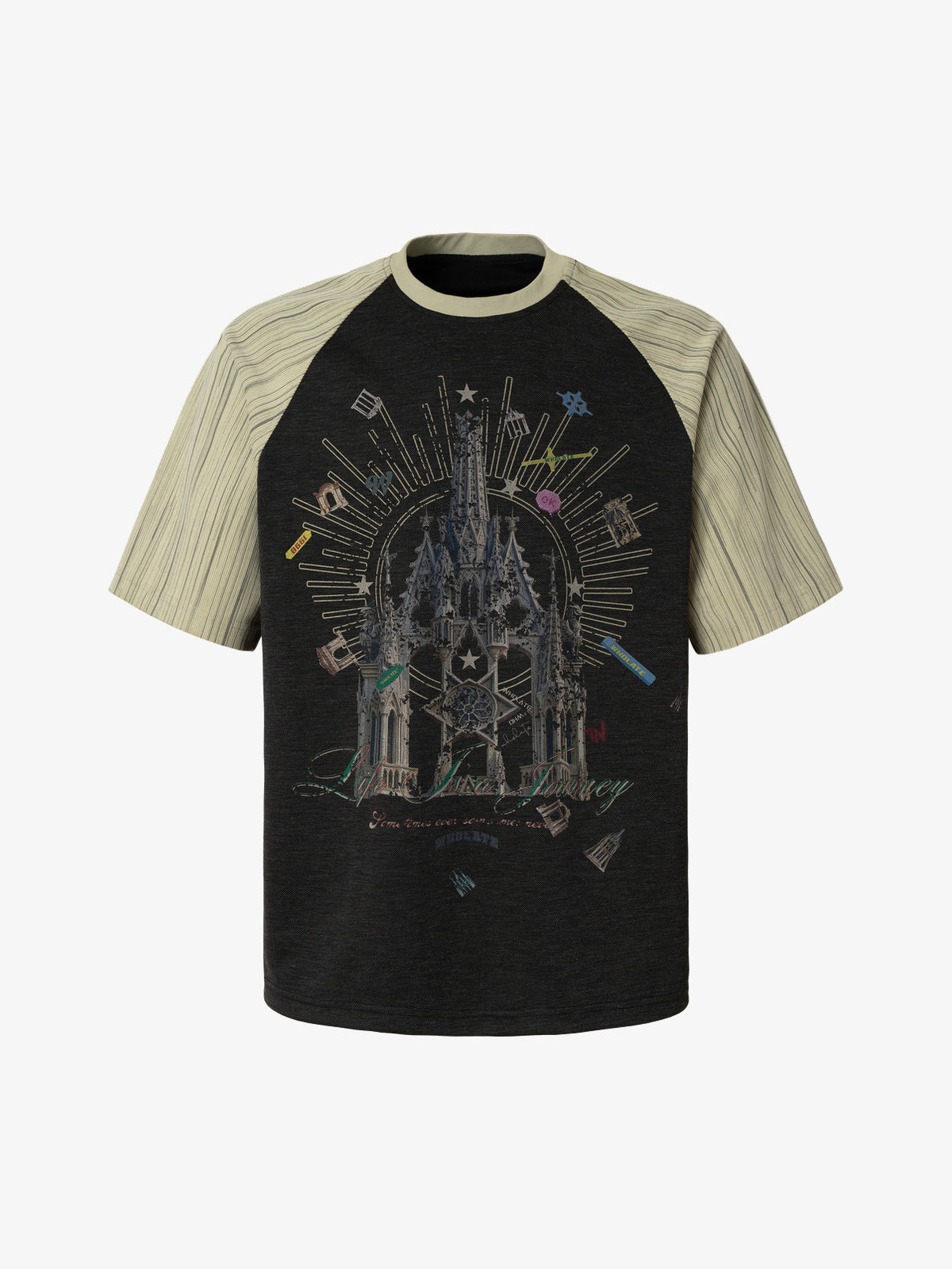 WHOLATE CATHEDRAL RAGLAN T-SHIRT; Black; front view