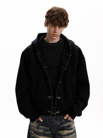 A PUEE | Fireman Clasp Zip Up Hoodie in Black - model view