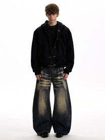 A PUEE | Fireman Clasp Zip Up Hoodie in Black - model view