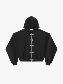 A PUEE | Fireman Clasp Zip Up Hoodie in Black - front view