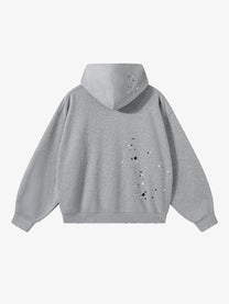 ARTIE MASTER | Rhinestone Scatter Hoodie in Heather Gray - back view