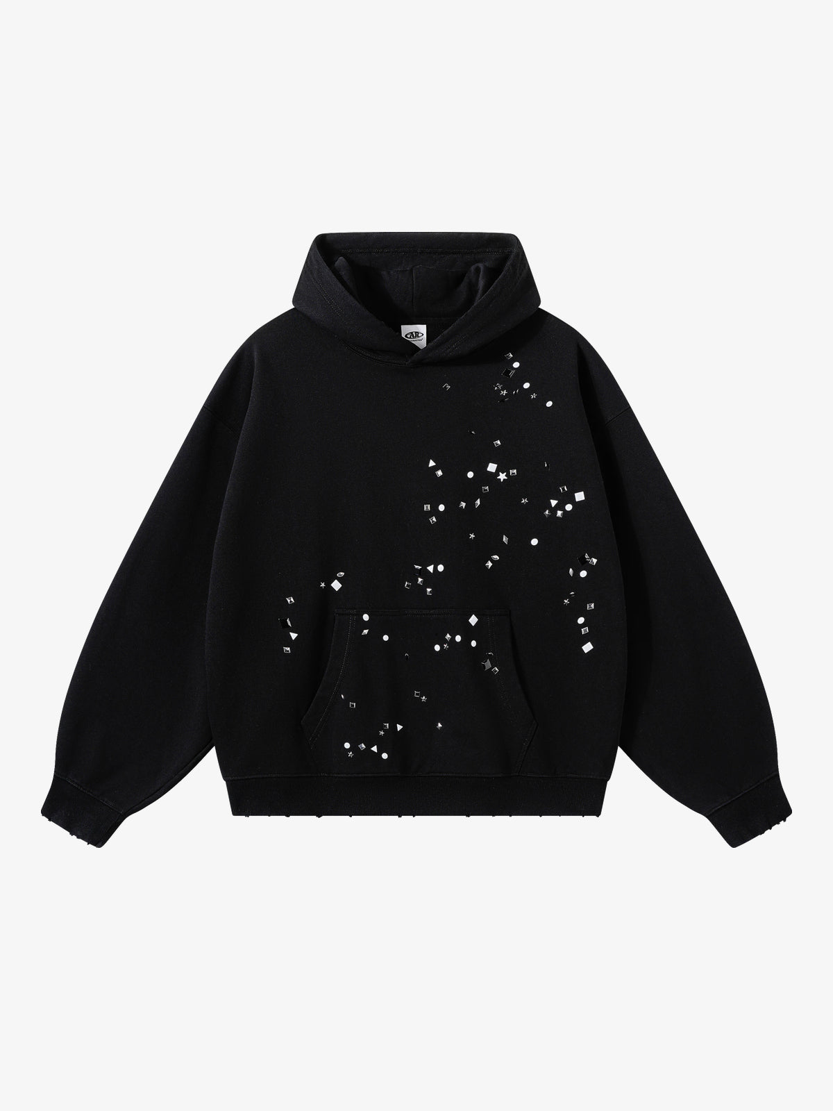 ARTIE MASTER | Rhinestone Scatter Hoodie in Black - front view