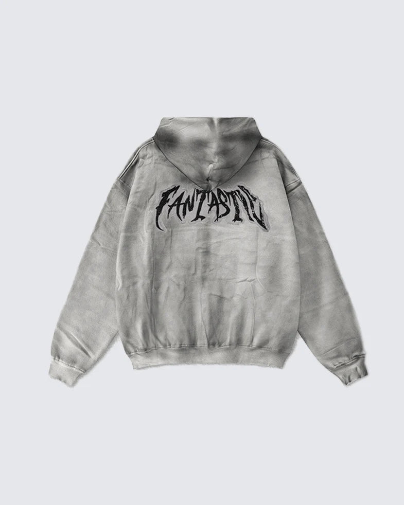 BE THRIVED | Washed Script Hoodie in Grey - front view