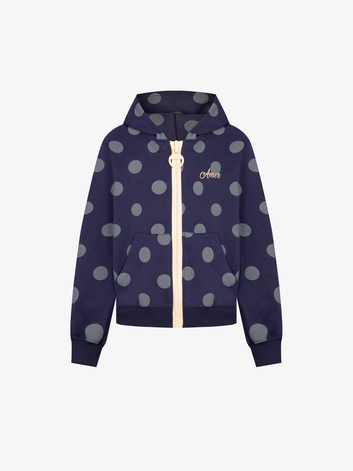 BATTLE KID | Polka Dot Zip Up Hoodie in Navy - front view