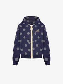 BATTLE KID | Polka Dot Zip Up Hoodie in Navy - front view