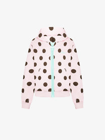 BATTLE KID | Polka Dot Zip Up Hoodie in Pink - front view
