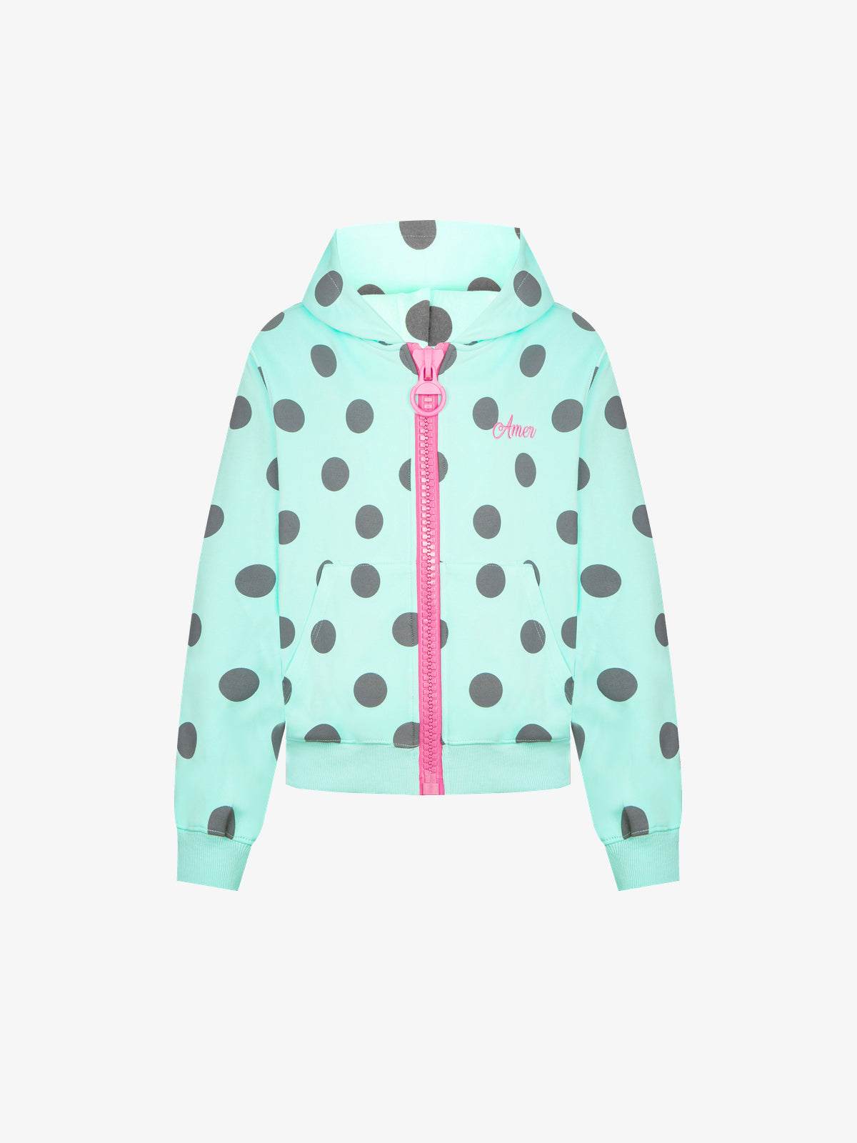 BATTLE KID | Polka Dot Zip Up Hoodie in Turquoise - front view