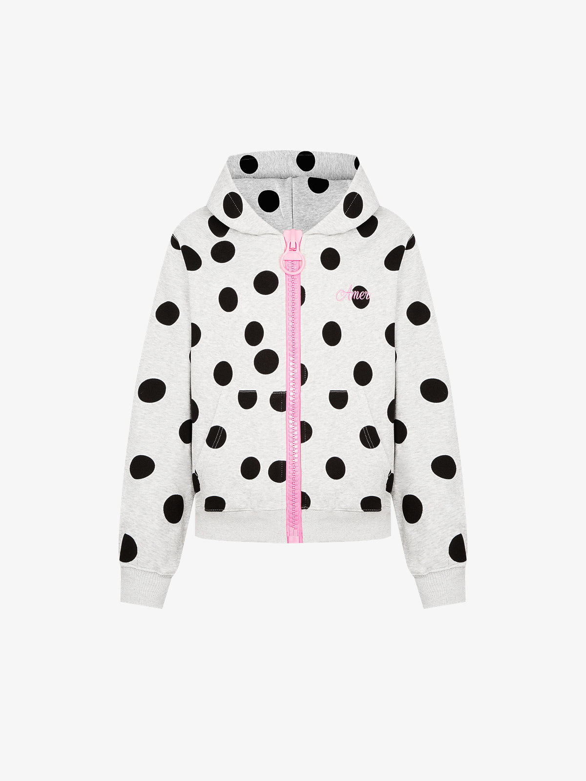 BATTLE KID | Polka Dot Zip Up Hoodie in White - front view