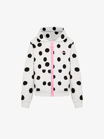 BATTLE KID | Polka Dot Zip Up Hoodie in White - front view